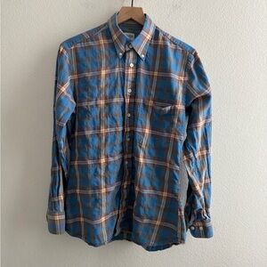 Gitman Brothers Blue and Yellow Plaid Button Down Cotton Shirt